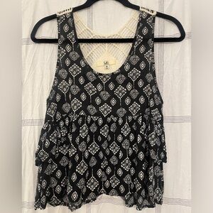 Umgee Black and White Bohemian Babydoll Tank Top
